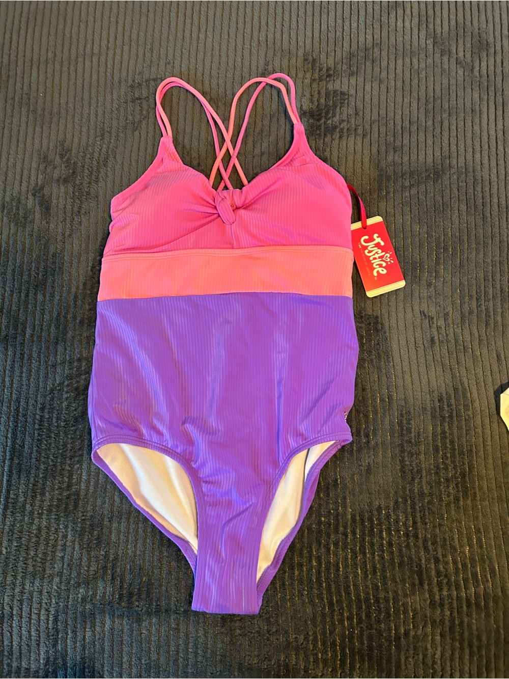 Justice Kids Pink and Purple Colorblock One-Piece Swimsuit